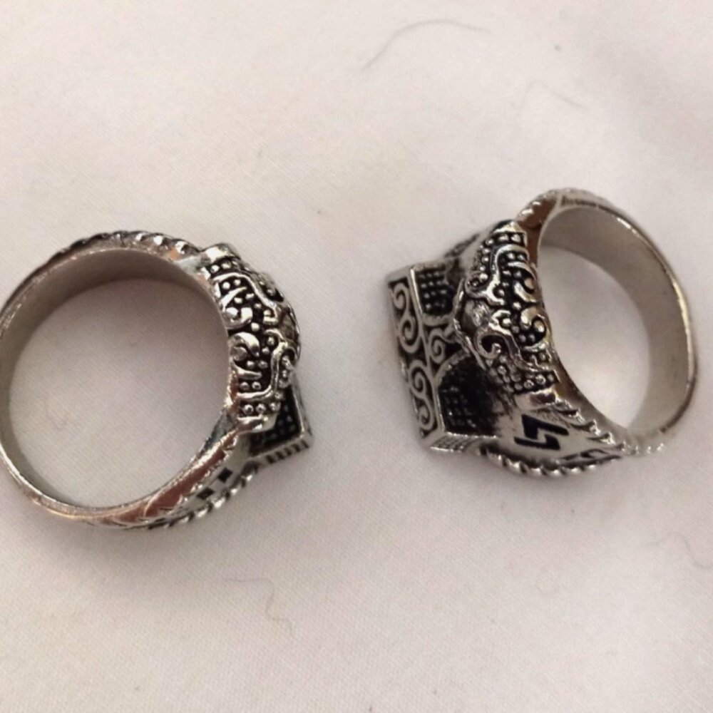 Viking Thor’s Hammer Mjölnir Rings Pair Silver Tone Norse Celtic Jewelry Sz 8-9 - Picture 4 of 12